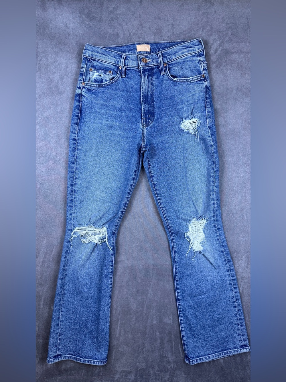 MOTHER The Insider Ankle Bloom and Doom Distressed High Rise Bootcut Jeans Sz 28